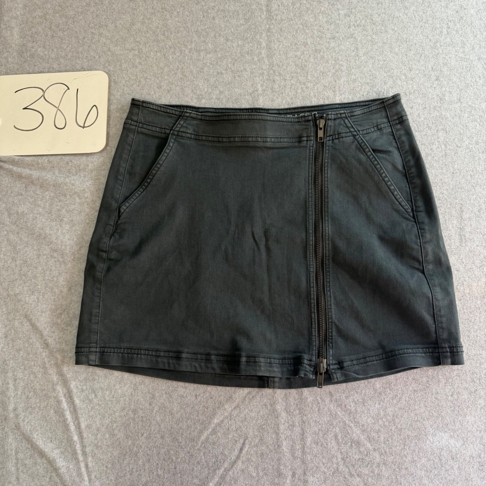 American Eagle Super Stretch X Mini Skirt Gray Moto Zip Front Size 10